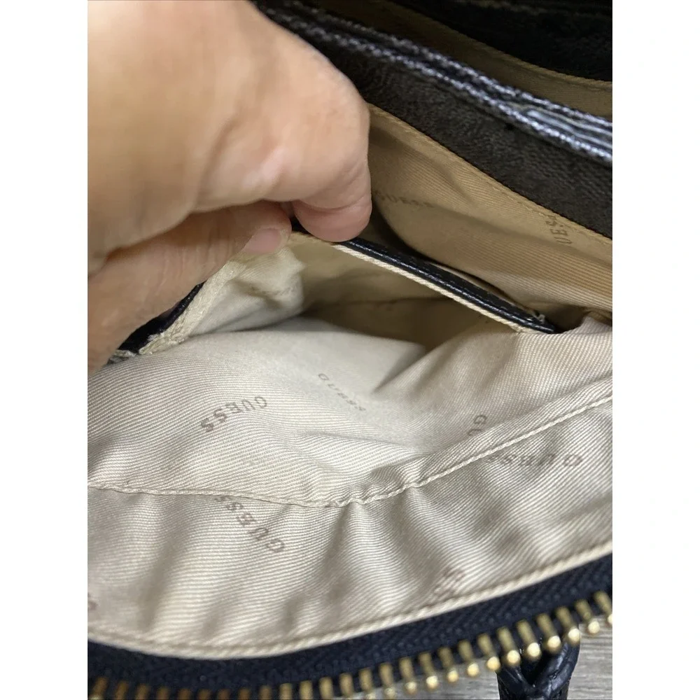 Guess EST 1981 Cathleen Charcoal Black Satchel 3 Compartment Handbag‎